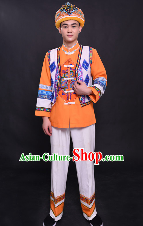 Chinese She Nationality Folk Dance Ethnic Wear China Clothing Costume Ethnic Dresses Cultural Dances Costumes Complete Set for Men Boys