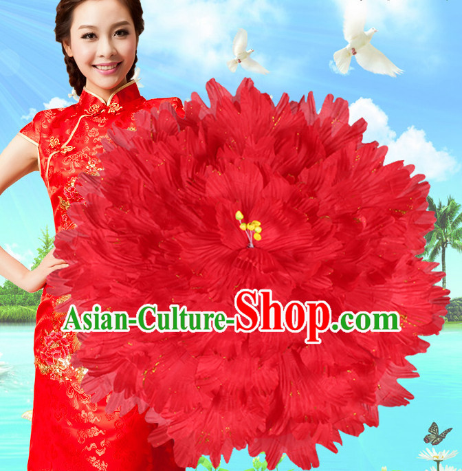 Red Traditional Dance Props Flower Umbrella Dancing Prop Decorations for Men Women Adults