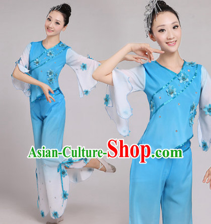Blue Chinese Dance costume Dance Classes Uniforms Folk Dance Traditional Cultural Dance Costumes Complete Set
