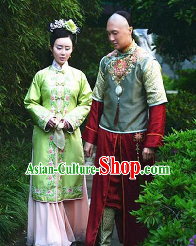 Qing Dynasty Chinese Imperial Lady Garment and Hair Jewelry Complete Set for Women