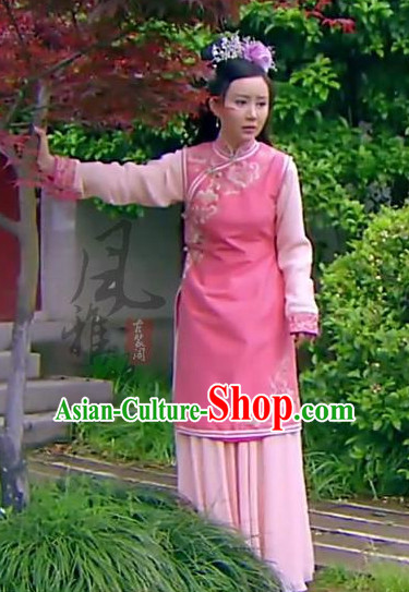 Qing Dynasty Chinese Imperial Palace Lady Garment and Hair Jewelry Complete Set for Women