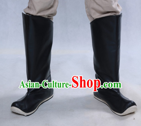 Chinese Ancient Style Black Handmade Leather Boots Shoes for Men