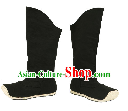 Chinese Ancient Style Black Handmade Fabric Boots Shoes for Men