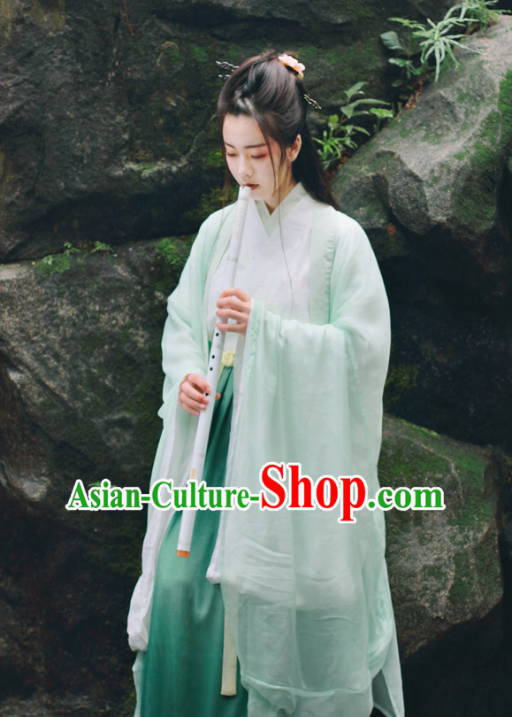 Traditional Chinese Han Dynasty Musician Clothing Blouse Skirt and Hair Jewelry Complete Set for Women