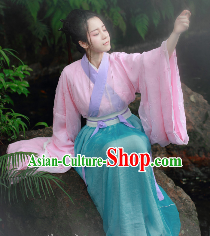 Traditional Chinese Han Dynasty Hanfu Suit Clothing Dresses Skirt and Hair Jewelry Complete Set for Women