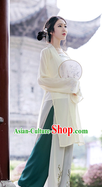 Traditional Chinese Song Dynasty Hanfu Suits Clothes Dresses Skirt and Hair Jewelry Complete Set for Women
