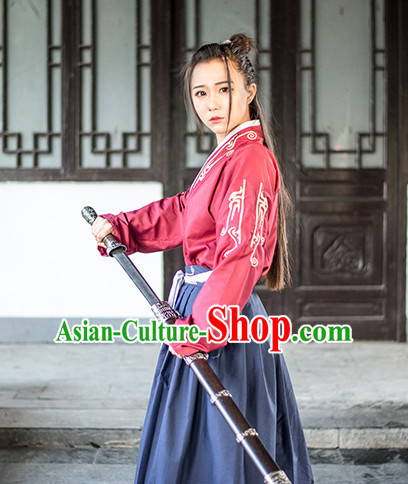 Traditional Chinese Ancient Han Dynasty Knight Scholar Garment Suits Dresses Complete Set for Women