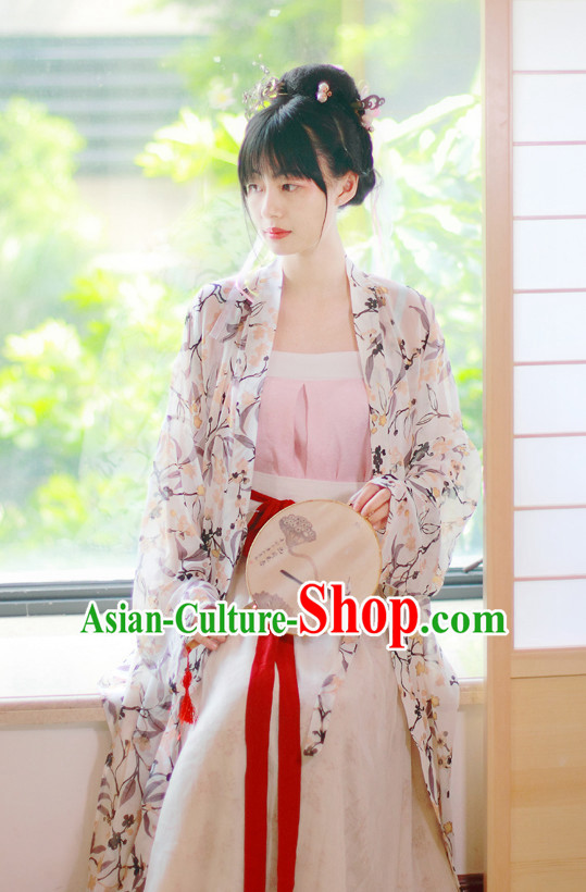 Traditional Chinese Han Dynasty Hanfu Suits Clothes Dresses Skirt and Hair Jewelry Complete Set for Women