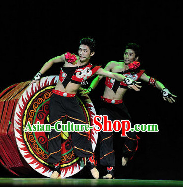 Chinese Classic Ethnic Dance Costume Folk Dancing Costumes Traditional Chinese Dance Costumes Asian Dancewear Complete Set for Men Boys
