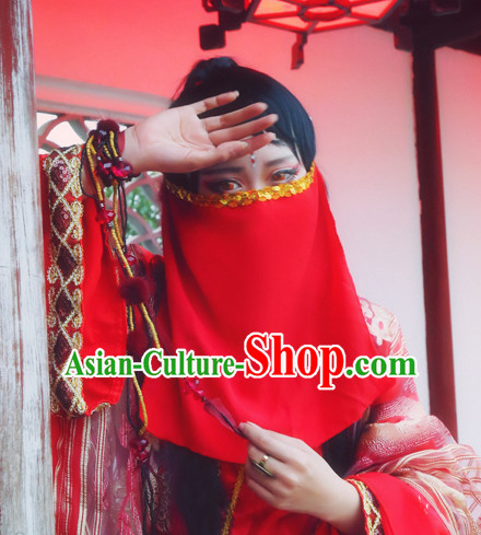 Red Chinese Ancient Style Mysterious Lady Face Veil
