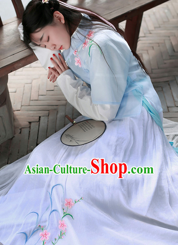 Chinese Traditional Dress Hanfu Costume China Kimono Robe Ancient Chinese Clothing National Costumes Gown Wear and Head Jewelry for Women Girls