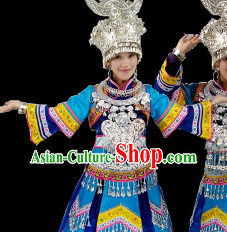 Chinese Miao Folk Dance Ethnic Dresses Traditional Wear Clothing Cultural Dancing Costume Complete Set for Women