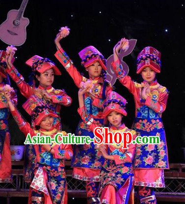 Chinese Miao People Folk Dance Ethnic Dresses Traditional Wear Clothing Cultural Dancing Costume Complete Sets for Women