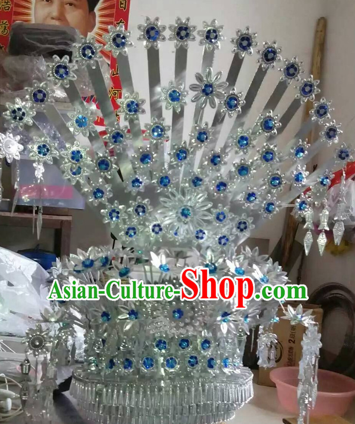 Chinese Miao Tribe Handmade Peacock Silver Hat for Women