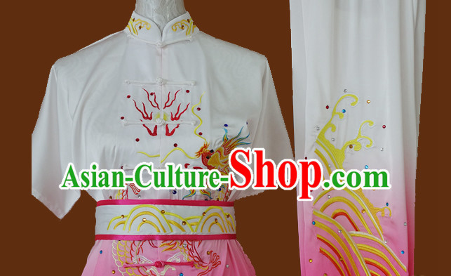 Top Asian Championship Color Changing Gradient Embroidered Phoenix Kung Fu Martial Arts Uniform Suit for Women Girls