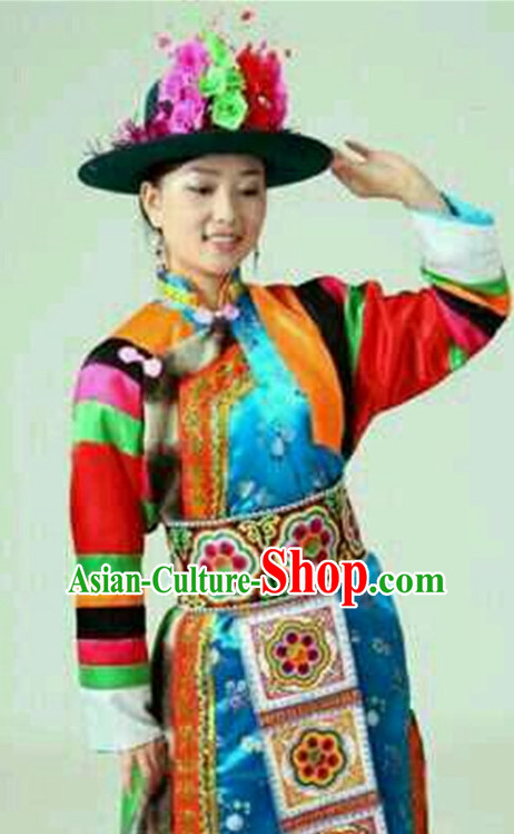 Chinese Tibetan Folk Dance Dress Clothing Dresses Costume Ethnic Dancing Cultural Dances Costumes for Women Girls