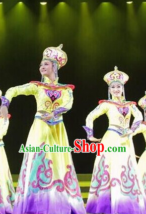Chinese Mongolian Folk Dance Dress Clothing Dresses Costume Ethnic Dancing Cultural Dances Costumes for Women Girls