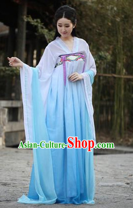 Blue Chinese Traditional Han Fu Costumes Complete Set