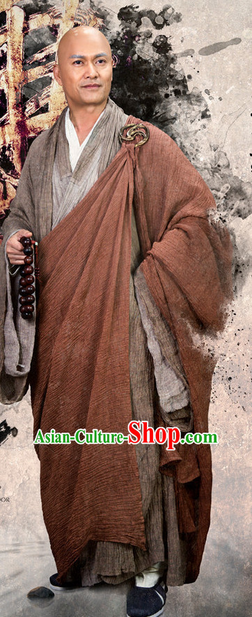 Chinese Ancient Monk Costumes Clothing Complete Set for Men