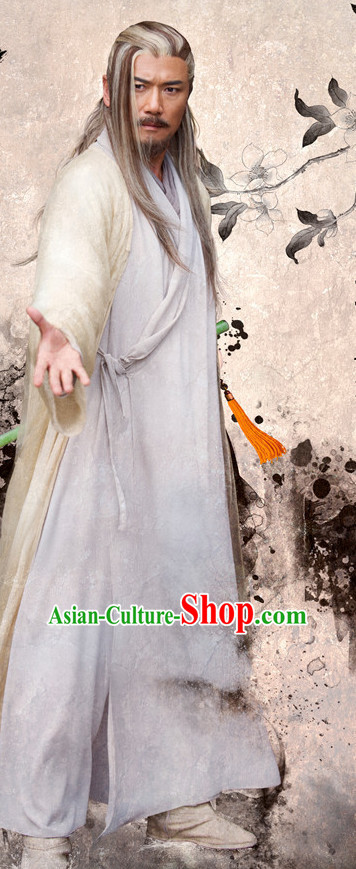 Chinese Ancient Kung Fu Master Costumes Clothing Complete Set for Men