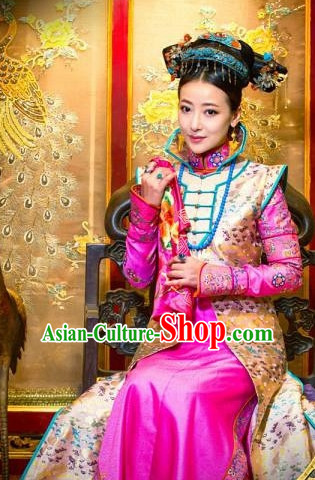 Traditional Chinese Qing Dynasty Imperial Palace Princess Costumes and Hair Accessories Complete Set for Women Girls Kids Adults