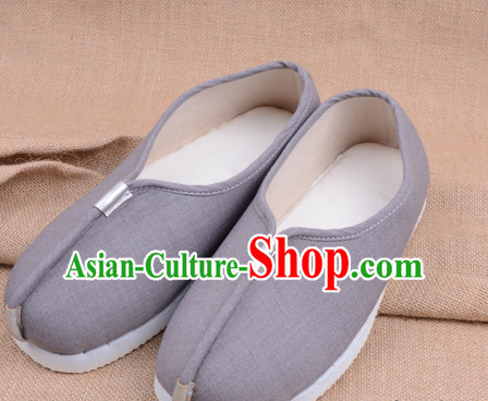 Grey Handmade Chinese Opera Shoes Stage Performance Shoes Classical Shoes