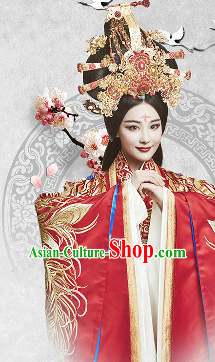 Supreme Chinese Princess Wedding Dresses Bridal Clothing and Headpieces Complete Set for Women