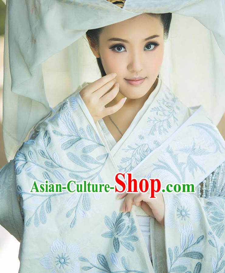 Chinese Classical Han Dynasty Princess Hanfu Clothing Mandarin Dresses and Hair Accessories Complete Set for Women