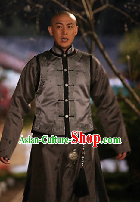 Ancient Chinese Manchu Prince Men's Clothing _ Apparel Chinese Traditional Dress Theater and Reenactment Costumes and Coronet Complete Set for Men