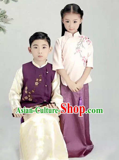 Chinese Minguo Period Kids's Clothing _ Apparel Chinese Traditional Dress Theater and Reenactment Costumes and Hat Complete Set