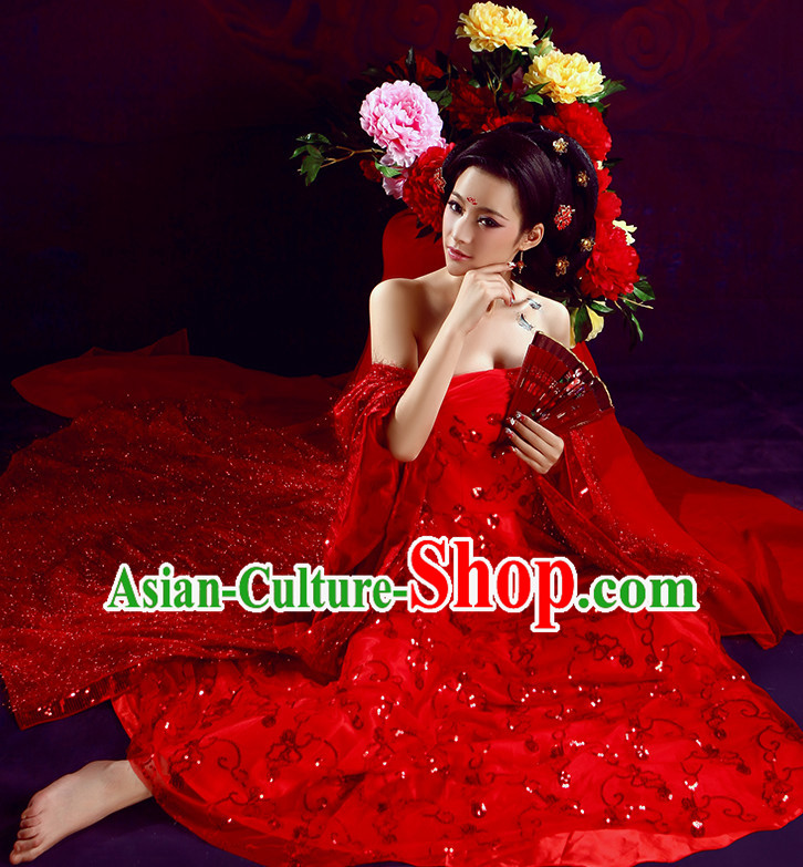 Chinese TV Drama Brides Costume Ancient Theatrical Costumes Historical Clothing and Hair Jewelry Complete Set for Women