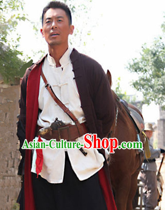 Chinese Liberation Men Traditional Dress Theater and Reenactment Clothes Complete Set