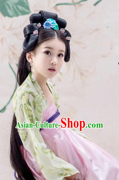 Ancient Chinese Princess Dress Empress Costumes and Headpieces Complete Set for Child