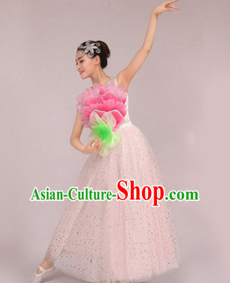 Chinese Peony Dance Costume Dance Costumes Fan dance Umbrella Ribbon Fans Water Sleeve Dancer Dancing Costumes Complete Set