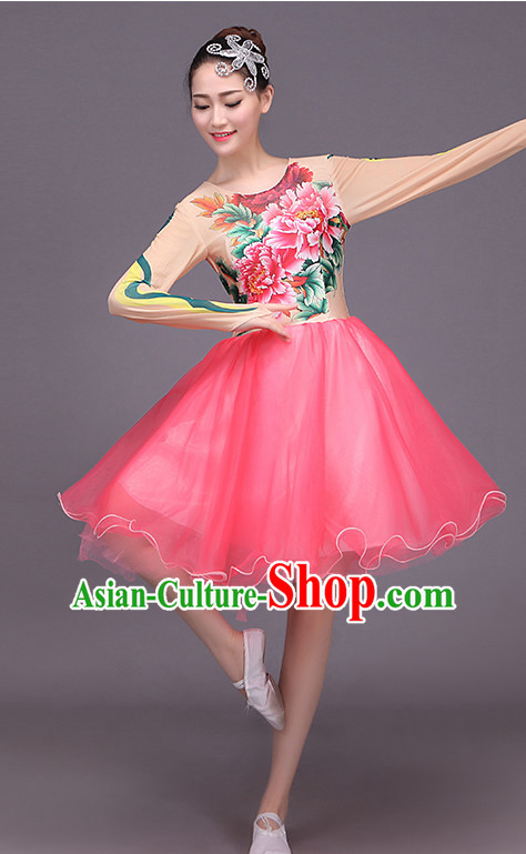 Chinese Ballet Style Flower Dance Costume Dance Costumes Fan dance Umbrella Ribbon Fans Water Sleeve Dancer Dancing Costumes Complete Set