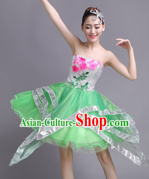 Chinese Flower Dance Costume Dance Costumes Fan dance Umbrella Ribbon Fans Water Sleeve Dancer Dancing Costumes Complete Set