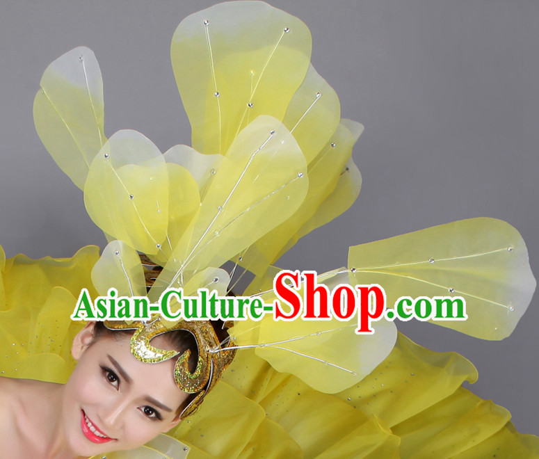 Yellow Chinese Dance Hair Accessories Headpiece Headdress Phoenix Crown Hair Decoration Head Hairpin Accessories Comb Wedding Headwear Hair Accessorie Head Dress
