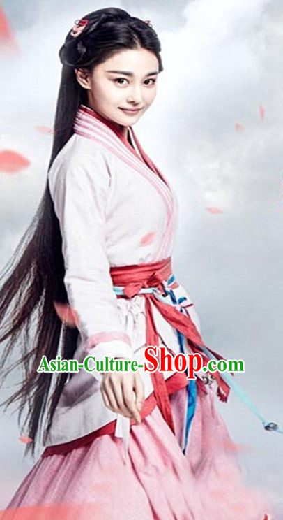 Top Chinese Ancient Guzhuang Hanfu Women's Clothing _ Apparel Chinese Traditional Dress Theater and Reenactment Costumes and Headwear Complete Set