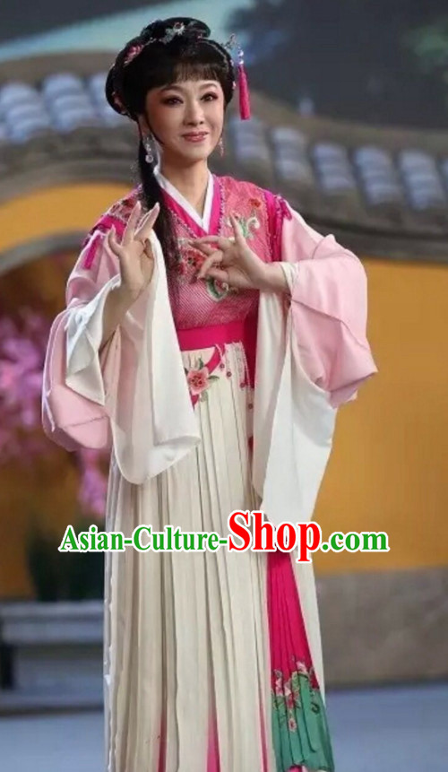 Chinese Classical Yue Opera Long Sleeves Dance Costumes Huang Mei Opera Costume Complete Set for Women Girls Children Adults