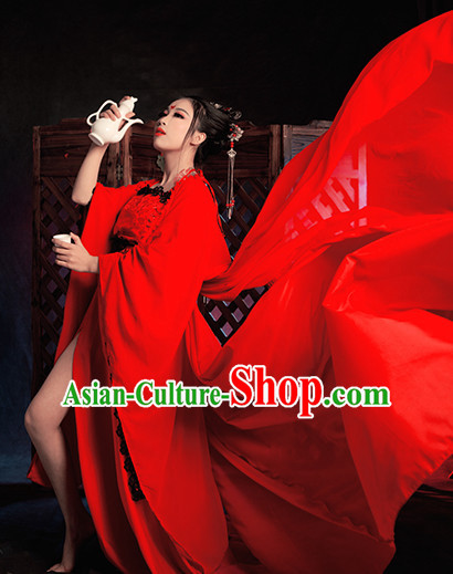 Top Red Chinese Imperial Royal Princess Traditional Wear Queen Dresses Fairy Cosplay Costumes Ideas Asian Cosplay Supplies Complete Set