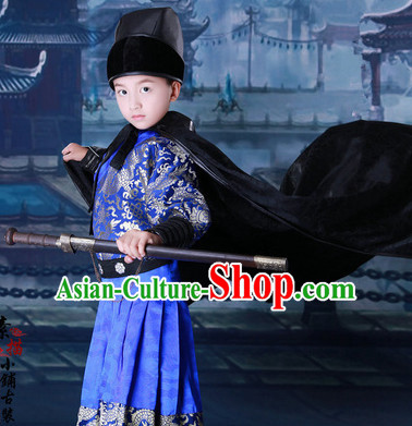 Traditional Chinese Costume Chinese Classical Clothing Garment and Headpieces Complete Set for Kids Boys