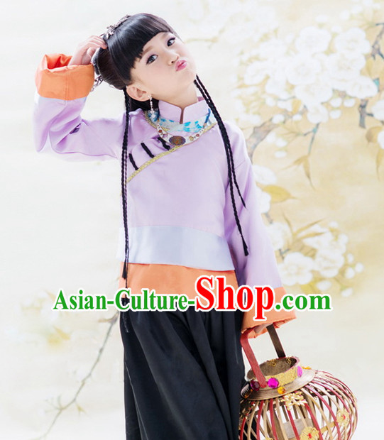 Traditional Chinese Costume Chinese Classical Clothing Garment and Headpieces Complete Set for Kids Girls