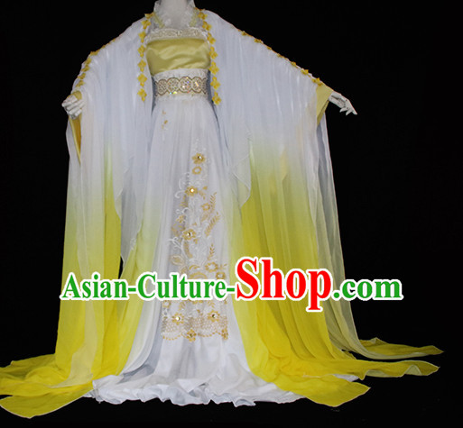 Top Yellow Chinese Imperial Royal Princess Traditional Wear Queen Dresses Fairy Cosplay Costumes Ideas Asian Cosplay Supplies Complete Set