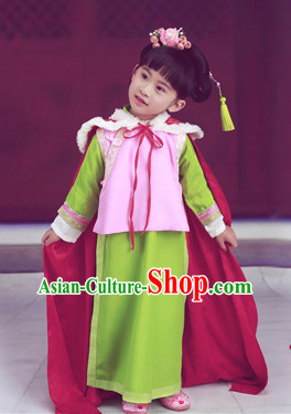 Traditional Chinese Stage Dancing Costume Chinese Classical Dance Costumes and Headpieces Complete Set for Kids