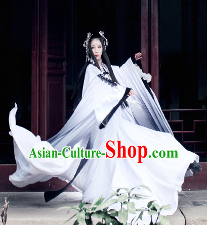 Top White Black Chinese Imperial Royal Princess Traditional Wear Queen Dresses Fairy Cosplay Costumes Ideas Asian Cosplay Supplies Complete Set