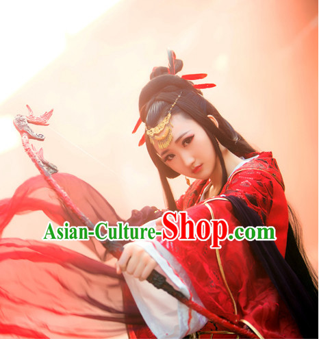 Chinese Ancient Style Beauty Black Long Wigs and Hair Accessories for Women