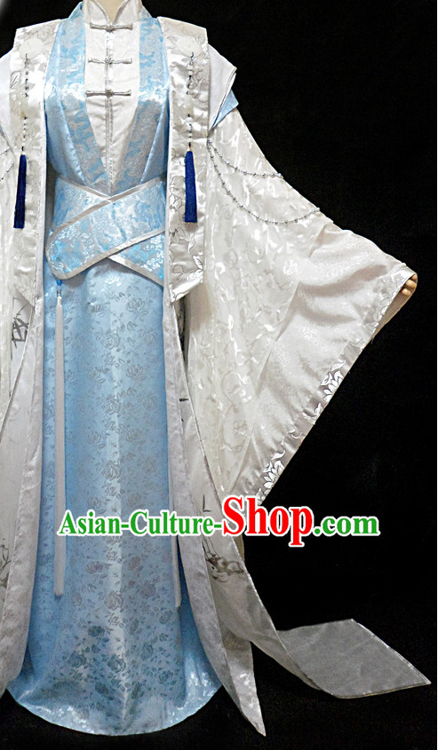 Blue Ancient China Style Poet Hanfu Costumes High Quality Chinese National Costumes Complete Set for Men