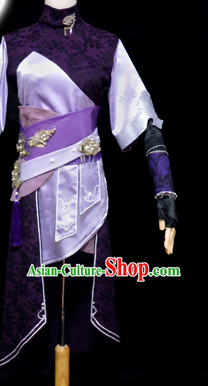 Purple Ancient Chinese Warrior Halloween Costume Hanfu Costumes High Quality Chinese National Costumes Complete Set for Men