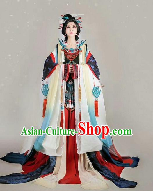 Ancient Chinese Princess Hanzhuang Han Fu Han Clothing Traditional Chinese Dress Hanfu National Costume and Hair Jewelry Complete Set for Women or Girls