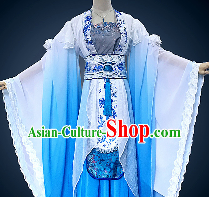 Ancient Chinese Princess Hanfu National Costumes and Headpieces Complete Set for Women